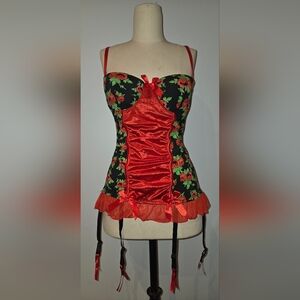Floral Red and Black Bustier